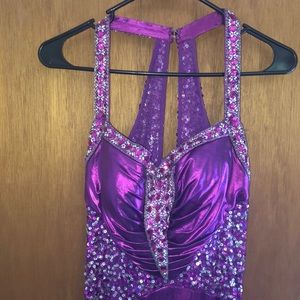 Purple sequined prom dress